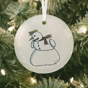 Sneeuwman ronde glazen ornament
