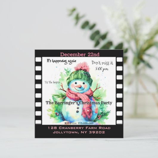 Sneeuwman Roze Sjaal Jaarlijks Kerstfeest Kaart (Staand voorkant)