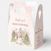 Sneeuwman Roze Winter 1e Verjaardag Bedankdoosjes (Geopend)