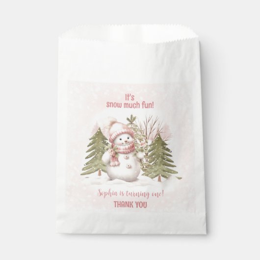 Sneeuwman Roze Winter 1e Verjaardag Bedankzakje (Voorkant)
