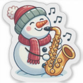 Sneeuwman saxofonist met kerst sticker (Voorkant)