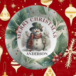 Sneeuwman Schattige Kerstwensen Papieren Bord