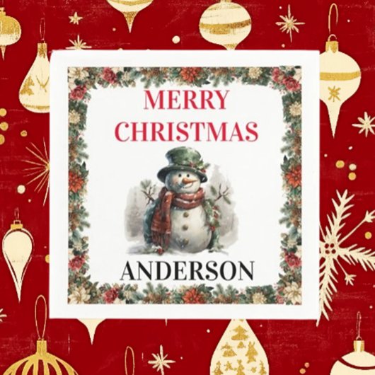 Sneeuwman Schattigee kerstwensen Papieren servet