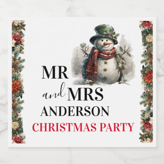 Sneeuwman Schattigee Waterverf kerstwensen Bier Etiket (Enkel label)