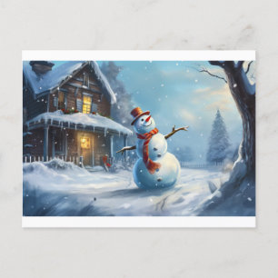 Sneeuwman schilderij briefkaart