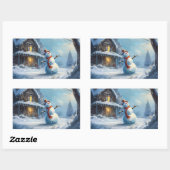 Sneeuwman schilderij rechthoekige sticker (Vel)