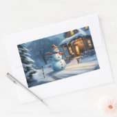 Sneeuwman schilderij rechthoekige sticker (Envelop)