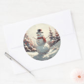 Sneeuwman schilderij ronde sticker (Envelop)