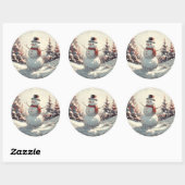 Sneeuwman schilderij ronde sticker (Vel)