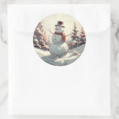 Sneeuwman schilderij ronde sticker (Tas)