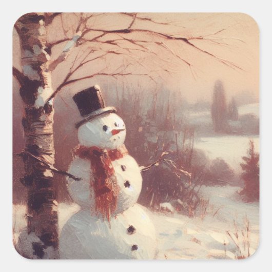 Sneeuwman  schilderij vierkante sticker (Voorkant)