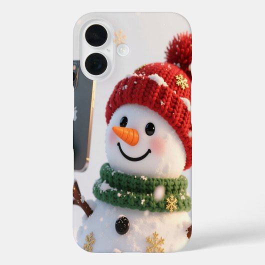 Sneeuwman Selfie iPhone 16 Hoesje (Achterkant)