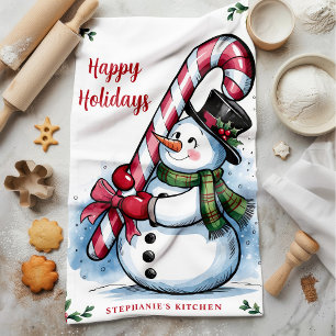 Sneeuwman Snoepstok Kerstvakantie Kerstmis Theedoek
