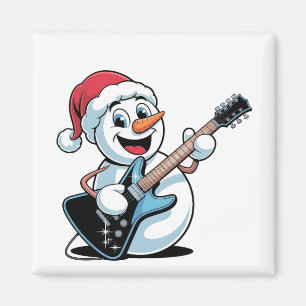 Sneeuwman speelt elektrische gitaar Kerstman Magneet