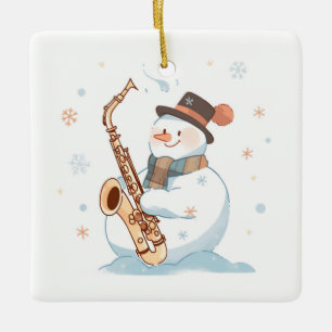Sneeuwman spelen de saxofoon keramisch ornament