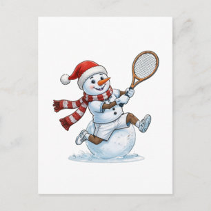 Sneeuwman Tennisspeler Kerstmis 2026 Vakantie Spor Feestdagenkaart