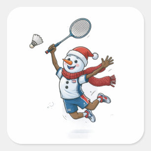 Sneeuwman Tennisspeler Kerstmis 2026 Vakantie Spor Vierkante Sticker