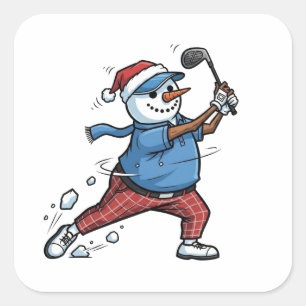 Sneeuwman Tennisspeler Kerstmis 2026 Vakantie Vierkante Sticker