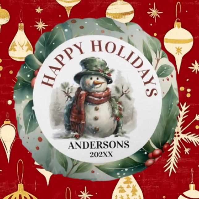 Sneeuwman Vakantie Kerstwensen Rond Kussen (Celebrate the season with Brett's Snowman Holiday Christmas Wishes Round Pillow)