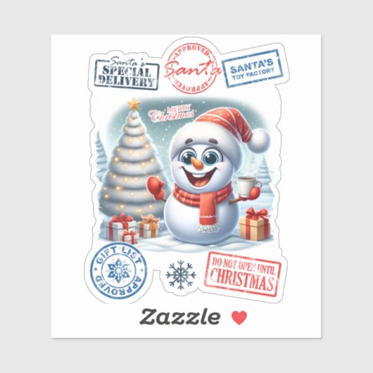 Sneeuwman viert kerst met cadeautjes sticker (Vel)