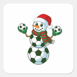 Sneeuwman Voetbal Kerstmis Sportliefhebbers Vierkante Sticker
