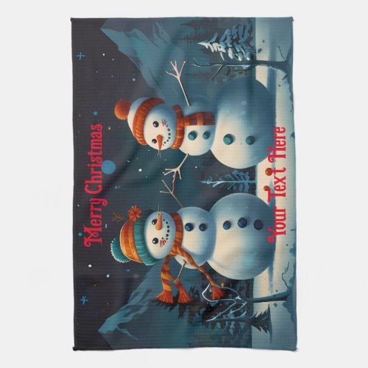 Sneeuwman vreugdevolle kerst theedoek (Verticaal)