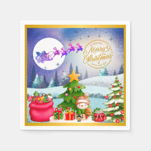 Sneeuwman Vrolijk Kerstboom Geschenk & Gelukkig Ni Servet