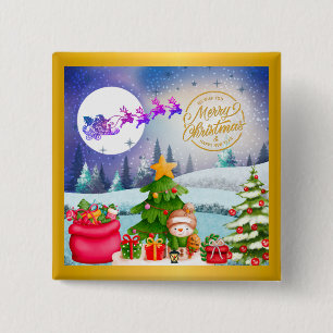 Sneeuwman Vrolijk Kerstboom Geschenk & Gelukkig Ni Vierkante Button 5,1 Cm