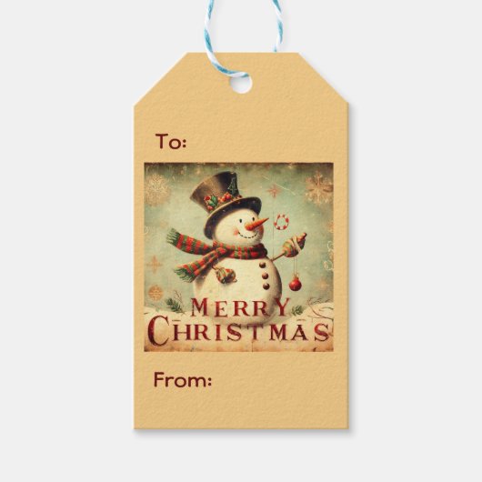  Sneeuwman - Vrolijk kerstcadeau label Cadeaulabel (Voorkant)