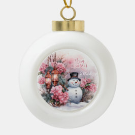Sneeuwman Vrolijk Kerstfeest 2023 Keramische Bal Ornament