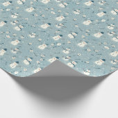 Sneeuwman W / Blue Petten & sjaals op Blue Floral Cadeaupapier (Hoek)