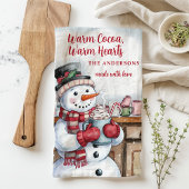 Sneeuwman Warm Cocoa Gepersonaliseerde Kerst Theedoek