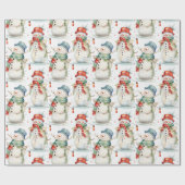 Sneeuwman Waterverf Kerstmis Cadeaupapier (Vlak)