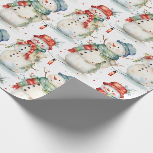Sneeuwman Waterverf Kerstmis Cadeaupapier (Hoek)