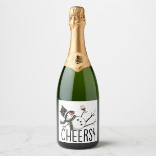 Sneeuwman Wijn Kerst Grappig Drinken Wijn Kerstman Sparkling Wijnetiket