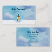 Sneeuwman zwaait en glimlacht in koude wintersneeu visitekaartje (Voorkant / Achterkant)