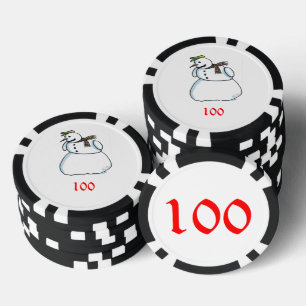 Sneeuwman zwart 100 gestreepte pokerchip