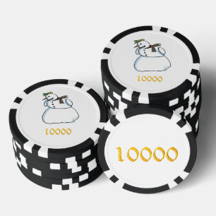 Sneeuwman zwart goud 10000 gestreepte pokerchip