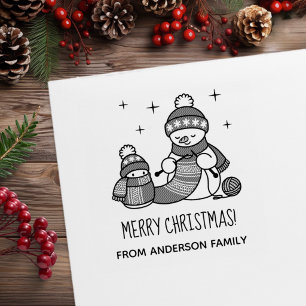 Sneeuwmannen Breien Kerstmis Aangepaste Familienaa Rubberstempel