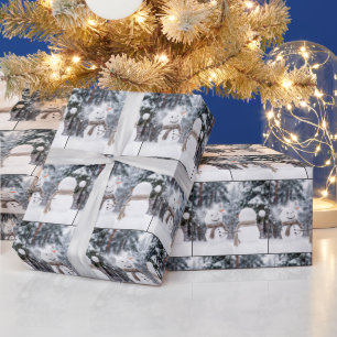 Sneeuwmannen die een sneeuwbalgevecht hebben cadeaupapier