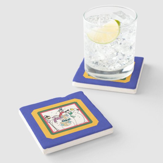 Sneeuwmannen die Kerstliederen zingen Stenen Onderzetter (Zijkant)