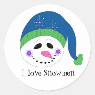 Sneeuwmannen die lachen ronde sticker
