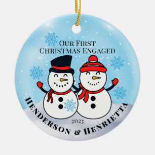 Sneeuwmannen eerste kerst verloofd keramisch ornament