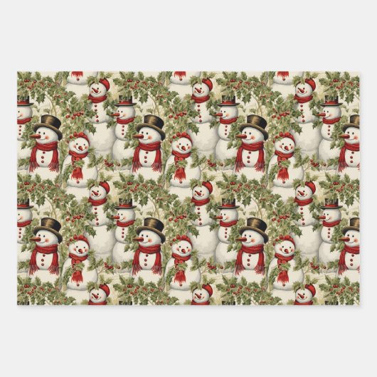  sneeuwmannen en Holly Inpakpapier Vel (Voorkant 3)