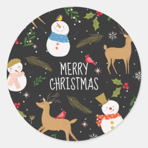 Sneeuwmannen en rendieren Kerstmis Ronde Sticker