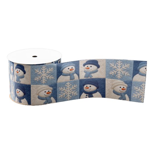Sneeuwmannen en Sneeuwvlokken Quilt Patroon Grosgrain Lint (Spoel)
