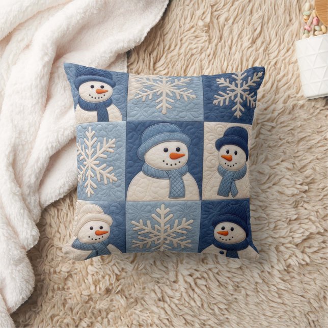 Sneeuwmannen en Sneeuwvlokken Quilt Patroon Kussen (Deken)