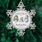 Sneeuwmannen familie van drie eerste kerstdagen tin sneeuwvlok ornament