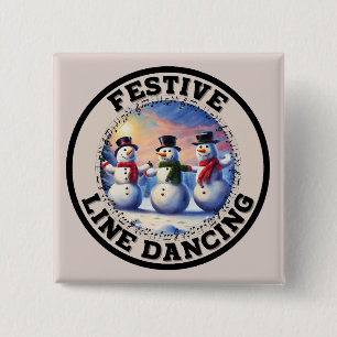 Sneeuwmannen Feestelijke Line Dancing Vierkante Button 5,1 Cm