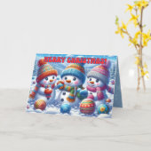 Sneeuwmannen Kerst Kaart Vakantie (Gele Bloem)